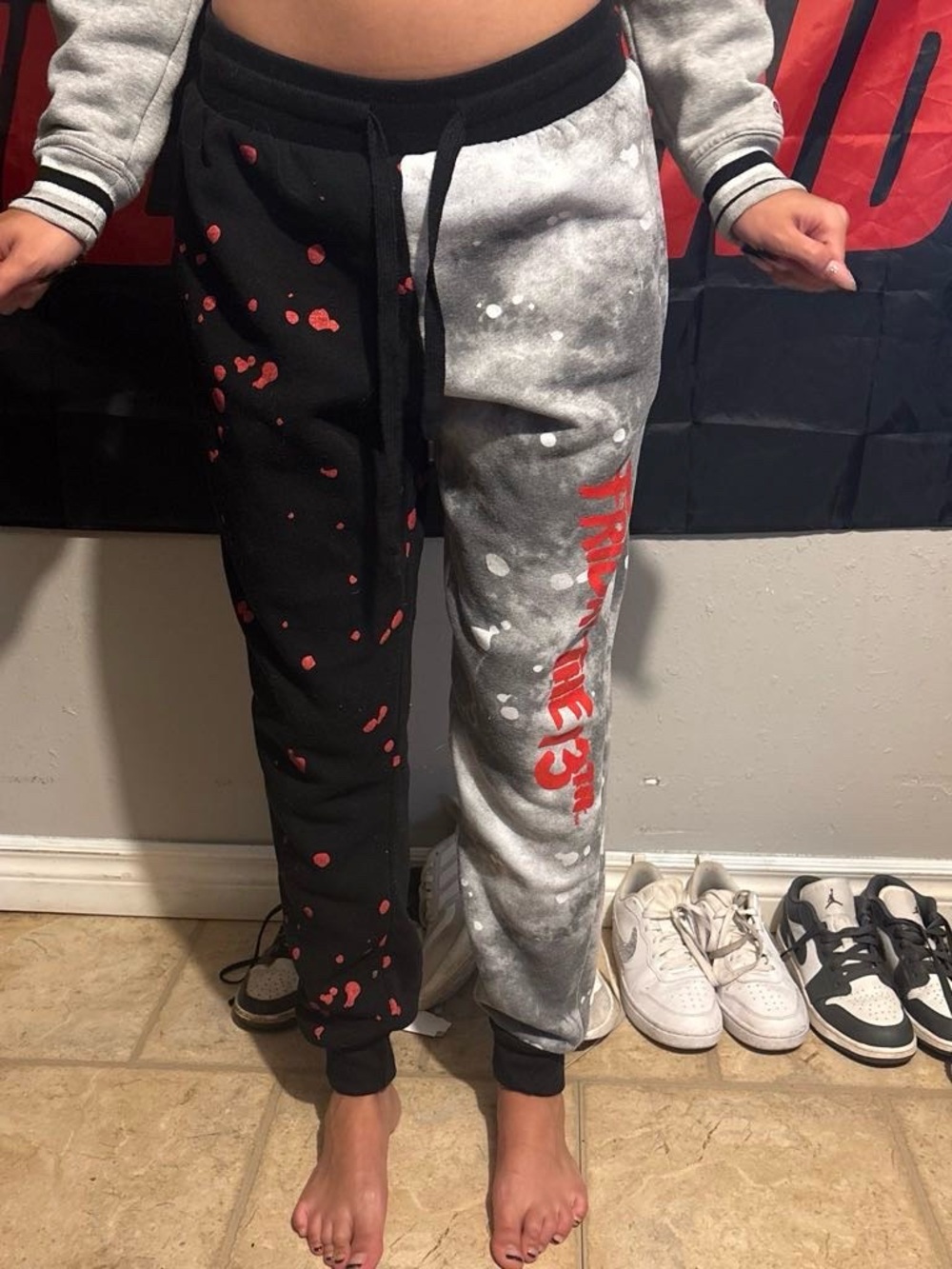 Two-Tone Splatter Jogger Pants - Black & Gray